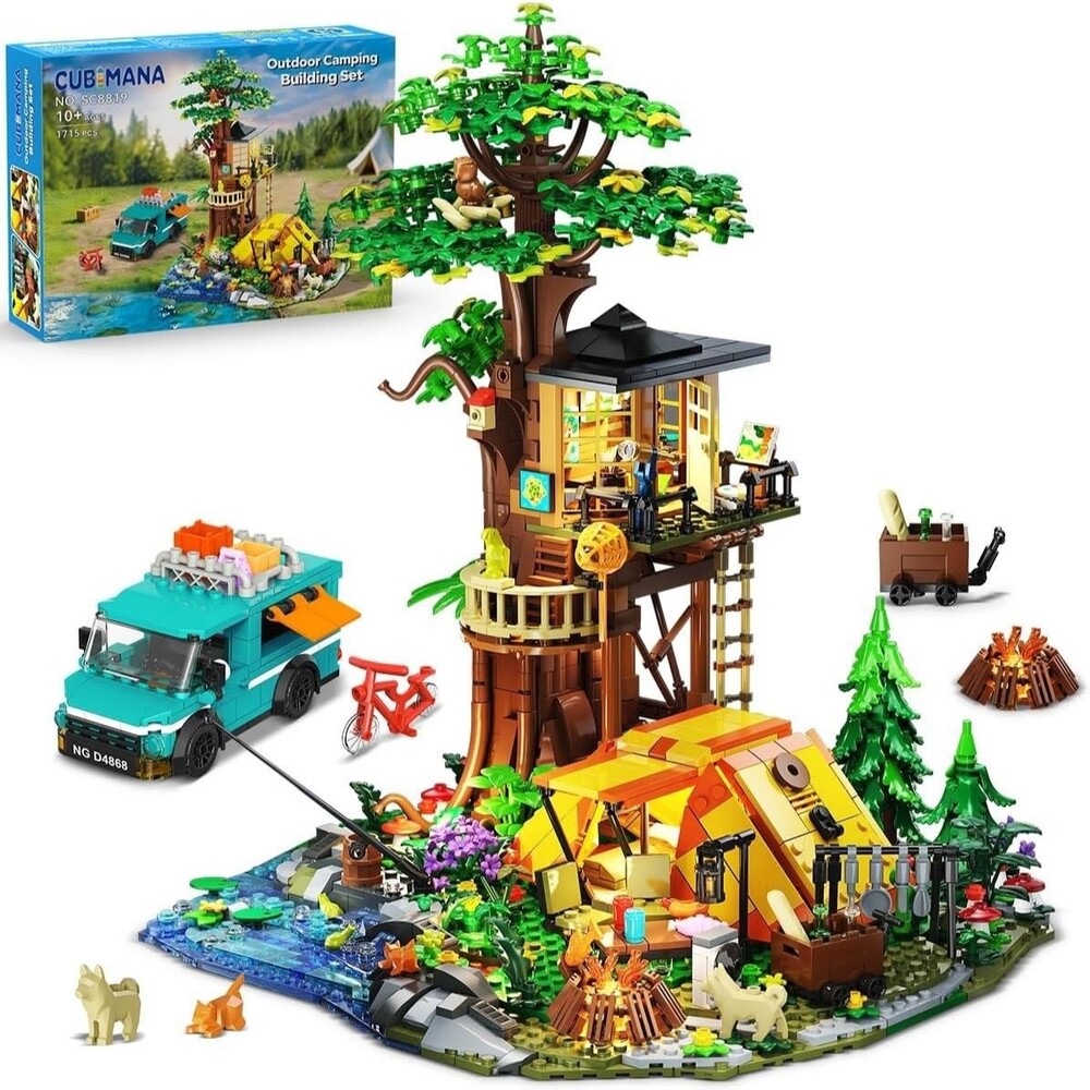 Camping Tree House Building Set with Lights, 1715 PCS Campground, Car, Tent NEW
